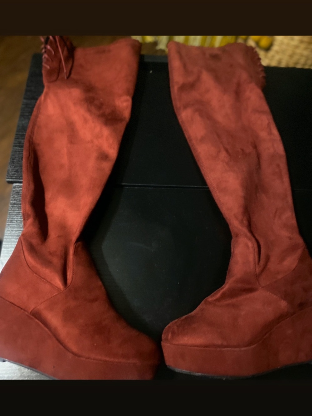 Women's Tall Suede Platform Boots in Rust Red